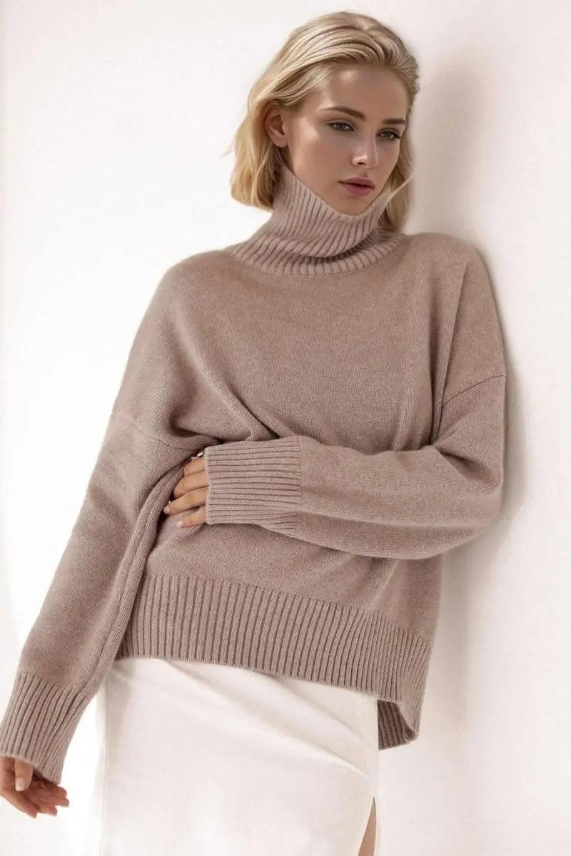 Basic Bae Turtleneck Dropped Shoulder Long Sleeve Sweater - Love Salve